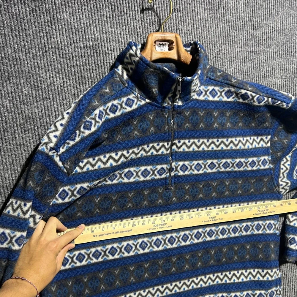 Vintage Bike Fleece Pullover Mens XL Blue Aztec Geometric Quarter Zip Sweater